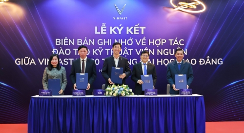 NGƯT. TS. Nguyễn Thị Kim Nguyên – Bí thư Đảng Ủy, Hiệu trưởng Trường Đại học Sao Đỏ ký kết biên bản ghi nhớ hợp tác với VinFast