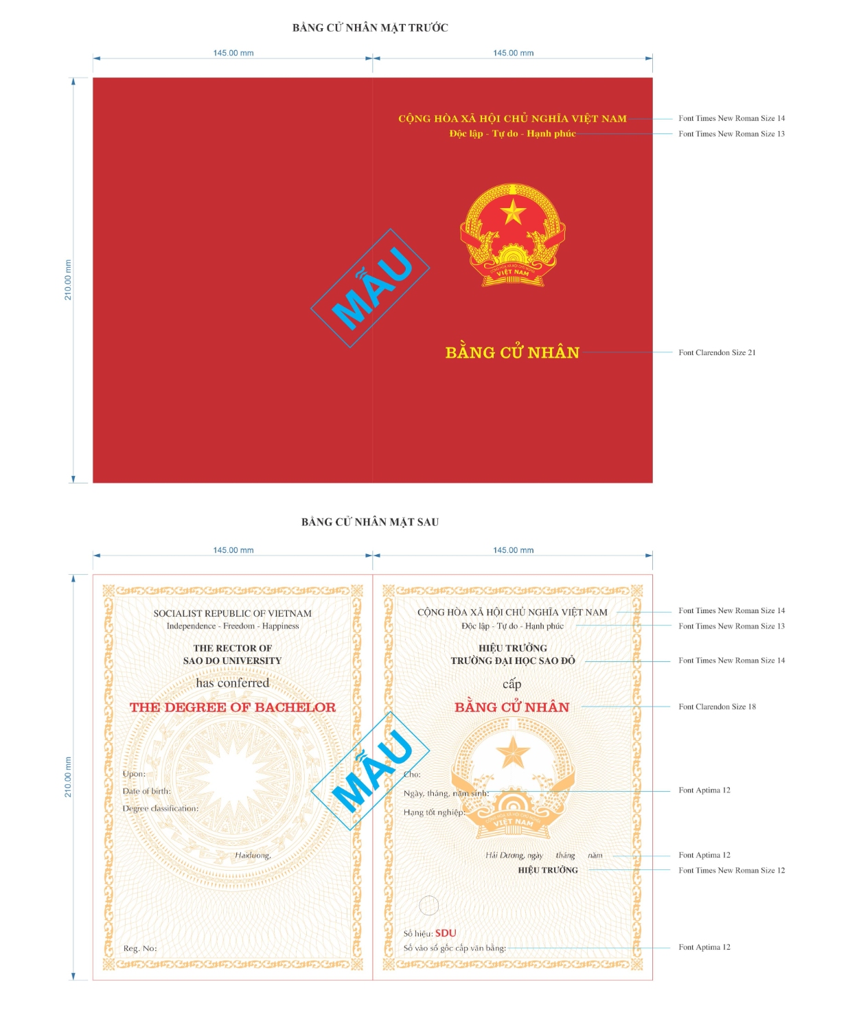2 Mẫu bằng Cử nhân SDU